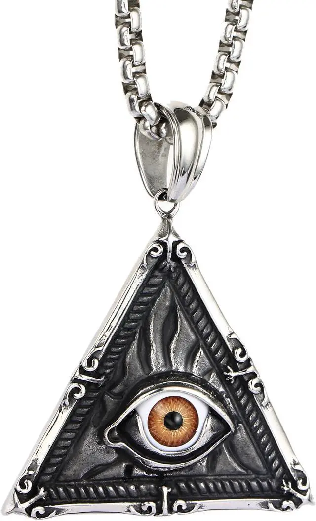 Main image of Men Stainless Steel Vintage Evil Eye Triangle Pendant Necklace