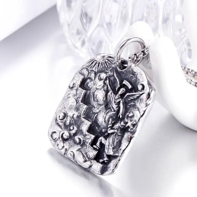 Alt view image 4 of 7 - St Michael Necklace Archangel Guardian Amulet Shield Protection Pendant Dog Tag Jewelry Catholic Christianity Believer Prayer Gift