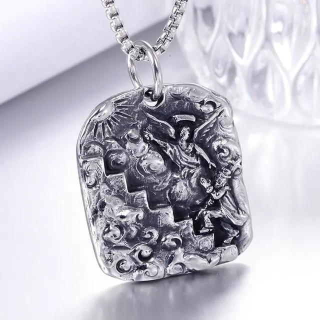 Alt view image 5 of 7 - St Michael Necklace Archangel Guardian Amulet Shield Protection Pendant Dog Tag Jewelry Catholic Christianity Believer Prayer Gift