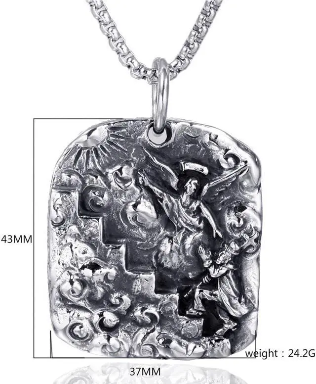 Alt view image 2 of 7 - St Michael Necklace Archangel Guardian Amulet Shield Protection Pendant Dog Tag Jewelry Catholic Christianity Believer Prayer Gift