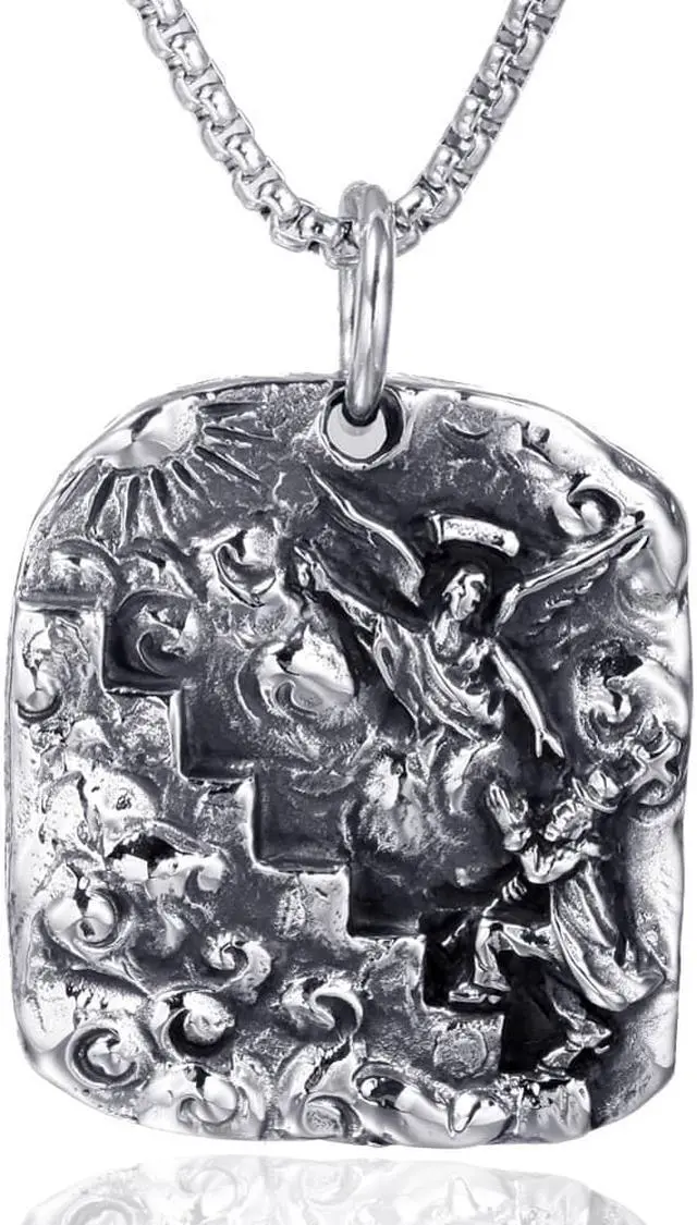 Main image of St Michael Necklace Archangel Guardian Amulet Shield Protection Pendant Dog Tag Jewelry Catholic Christianity Believer Prayer Gift