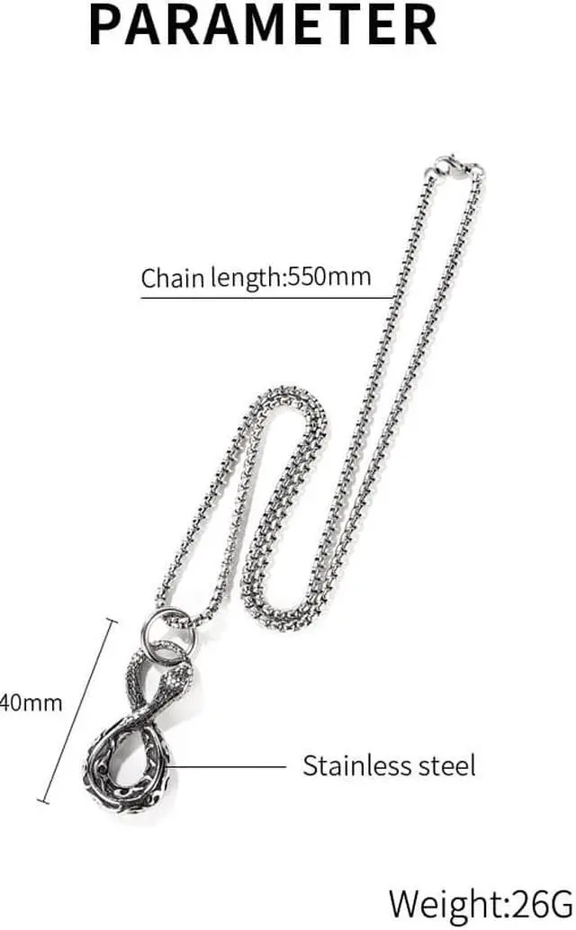 Alt view image 2 of 7 - Viper Cobra Python Serpent Knot Pendant Stainless Steel Punk Hip Hop Necklace Men Jewelry