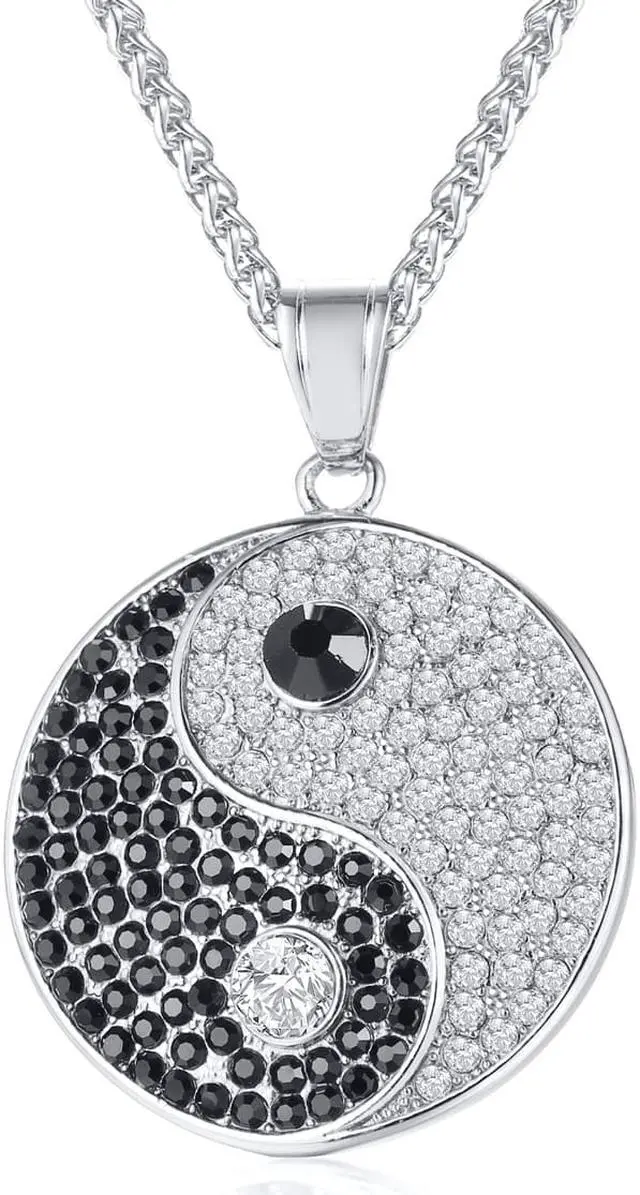Alt view image 2 of 7 - Stainless Steel Religious Yin Yang Tai Ji Gossip Pendant Necklace Inlaid Rhinestone Jewelry