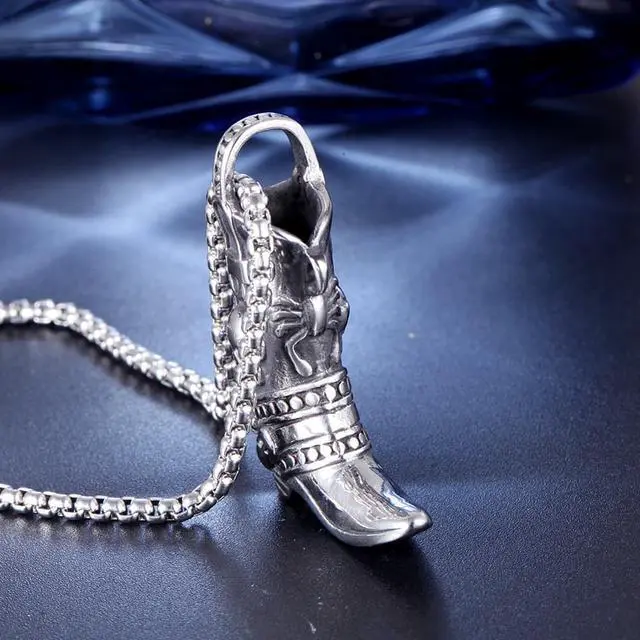 Alt view image 6 of 7 - Men Stainless Steel Cowboy Boots Necklace Gothic Skull Scorpion Pendant Pirate Shoes Jewelry