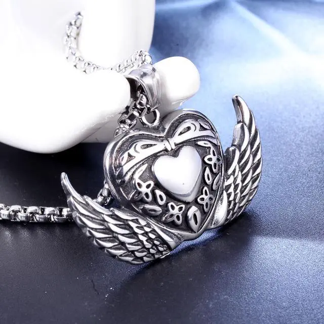 Alt view image 4 of 7 - Stainless Steel Angel Wings Heart Bowknot Pendant Necklace