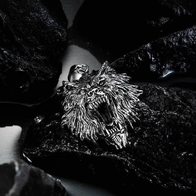 Alt view image 5 of 7 - Wolf Head Necklace Stainless Steel Punk Rock Hip Hop Men Pendant Jewelry