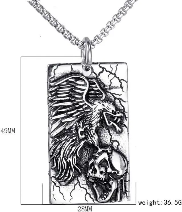 Alt view image 2 of 7 - Stainless Steel Men's Necklace Eagle Skull Head Pendant Hip Hop Punk Jewelry