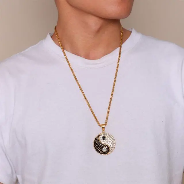 Alt view image 3 of 7 - Gold Plated Stainless Steel Yin Yang Tai Ji Gossip Pendant Necklace Inlaid Rhinestone Jewelry