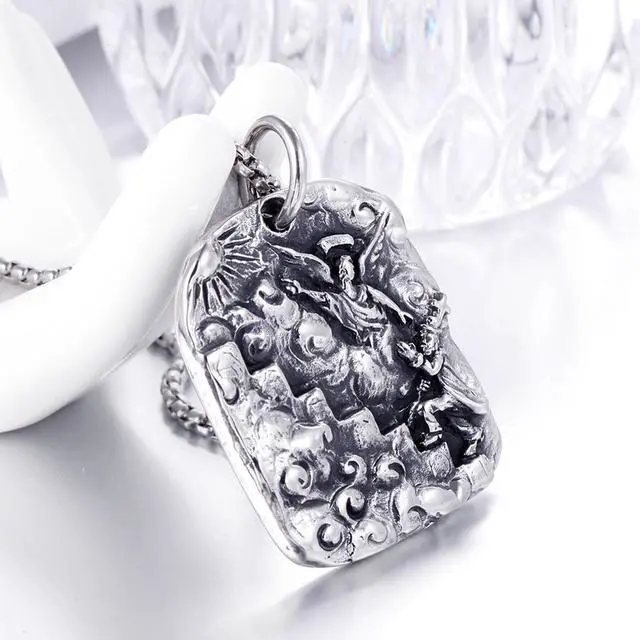 Alt view image 6 of 7 - St Michael Necklace Archangel Guardian Amulet Shield Protection Pendant Dog Tag Jewelry Catholic Christianity Believer Prayer Gift