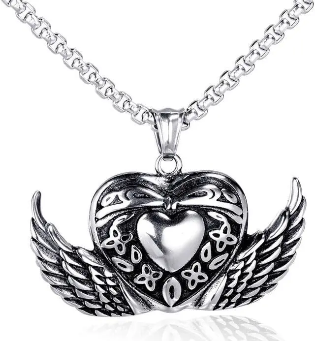 Main image of Stainless Steel Angel Wings Heart Bowknot Pendant Necklace