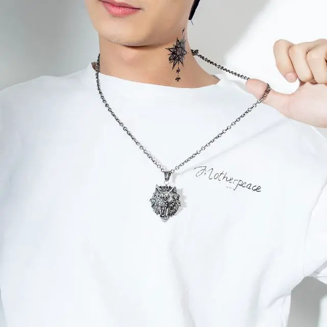 Alt view image 4 of 7 - Wolf Head Necklace Stainless Steel Punk Rock Hip Hop Men Pendant Jewelry