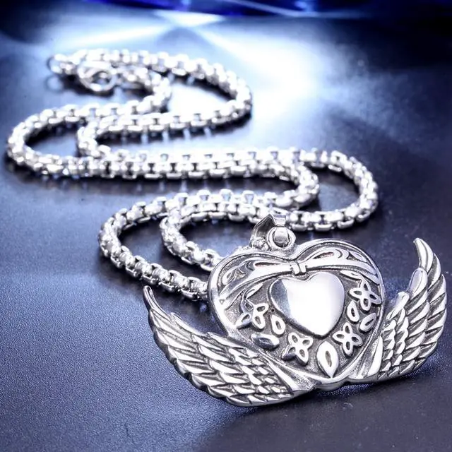 Alt view image 7 of 7 - Stainless Steel Angel Wings Heart Bowknot Pendant Necklace