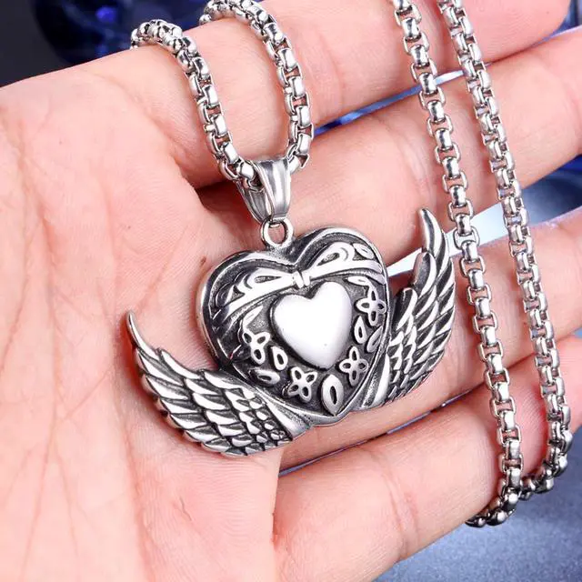 Alt view image 3 of 7 - Stainless Steel Angel Wings Heart Bowknot Pendant Necklace