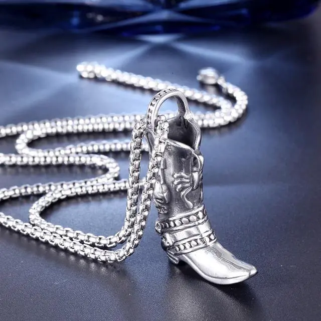 Alt view image 7 of 7 - Men Stainless Steel Cowboy Boots Necklace Gothic Skull Scorpion Pendant Pirate Shoes Jewelry