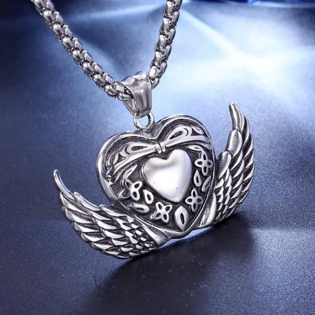Alt view image 5 of 7 - Stainless Steel Angel Wings Heart Bowknot Pendant Necklace