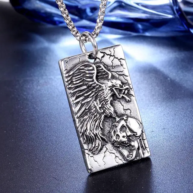 Alt view image 4 of 7 - Stainless Steel Men's Necklace Eagle Skull Head Pendant Hip Hop Punk Jewelry