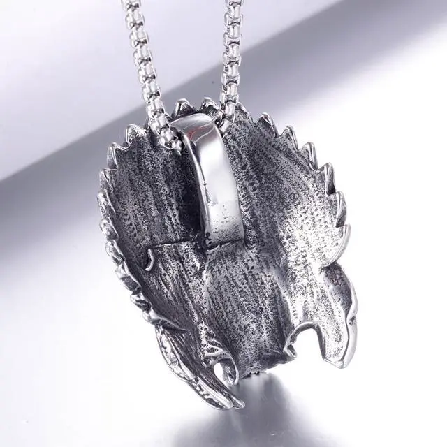 Alt view image 6 of 7 - Men Stainless Steel Skull Head Feather Native American Indian Tribal Chief Pendant Necklace