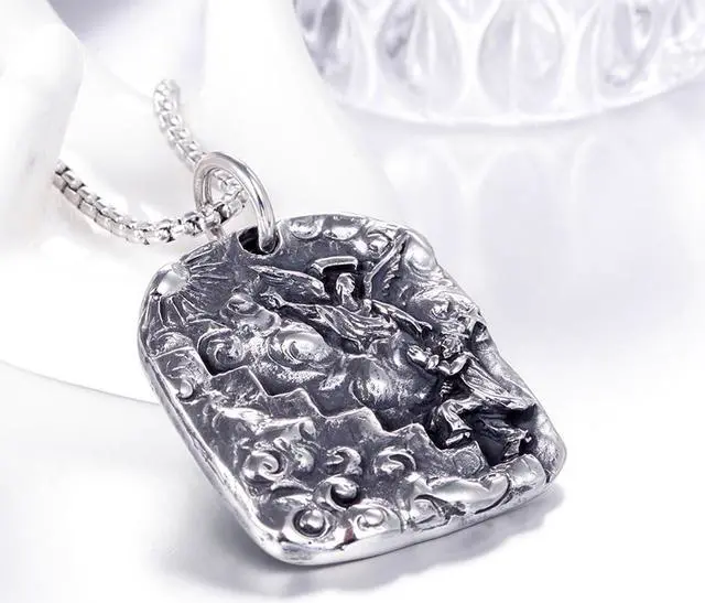 Alt view image 7 of 7 - St Michael Necklace Archangel Guardian Amulet Shield Protection Pendant Dog Tag Jewelry Catholic Christianity Believer Prayer Gift