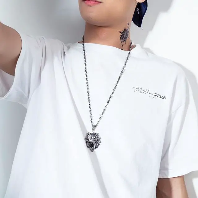 Alt view image 3 of 7 - Wolf Head Necklace Stainless Steel Punk Rock Hip Hop Men Pendant Jewelry