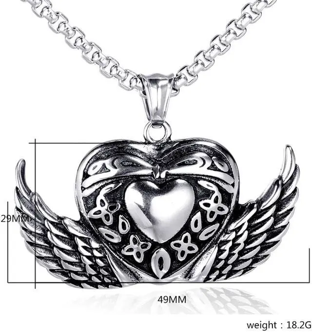 Alt view image 2 of 7 - Stainless Steel Angel Wings Heart Bowknot Pendant Necklace