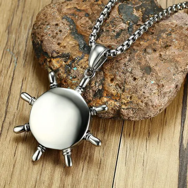 Alt view image 6 of 7 - Vintage Men Stainless Steel Rudder Shaped Compass Pendant Necklace