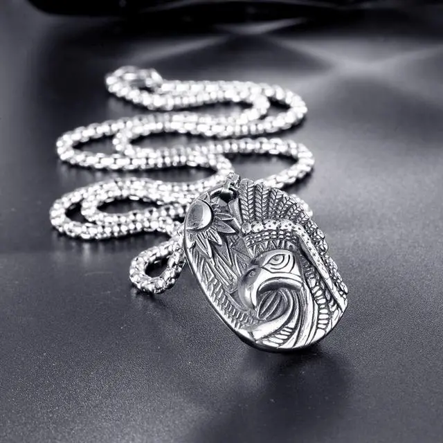 Alt view image 5 of 7 - Stainless Steel Hip Hop Punk America Native Indian Necklace Personalized Men Tribe Dog Tag Sun Eagle Pendant