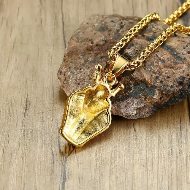 Alt view image 6 of 7 - Men Pendant Stainless Steel Rhinestone Crown King Cobra Necklace Gold