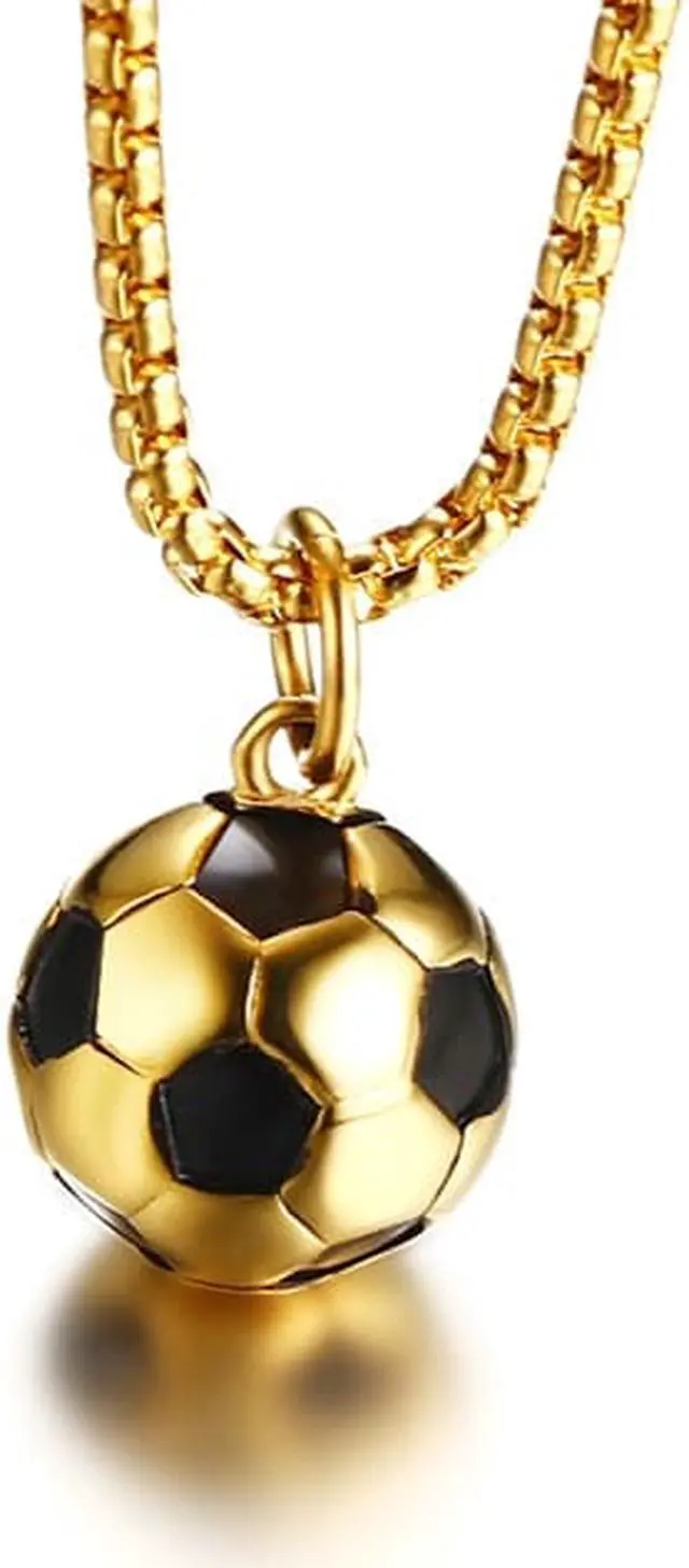 Alt view image 6 of 7 - Men Women Stainless Steel Round Football Soccer Necklace Gold Black