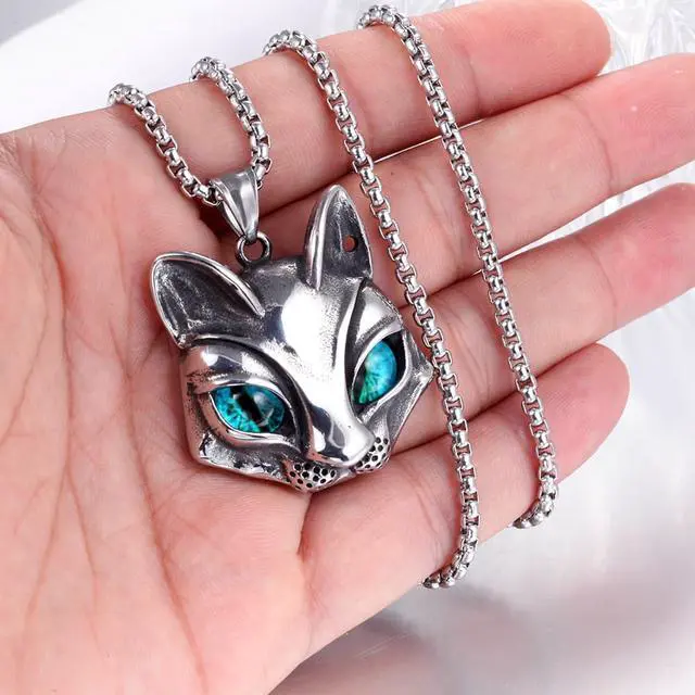 Alt view image 3 of 6 - Wisdom Fox Head Pendant with Blue Eye Animal Jewelry Unisex Themed Gift Necklace