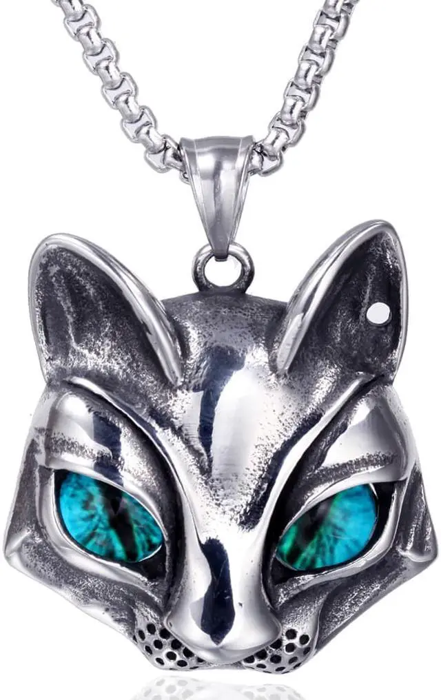 Main image of Wisdom Fox Head Pendant with Blue Eye Animal Jewelry Unisex Themed Gift Necklace