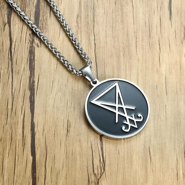 Alt view image 4 of 7 - Men Women Medal Pendant Stainless Steel Goth Witch Seal of Lucifer Church of Satan Necklace