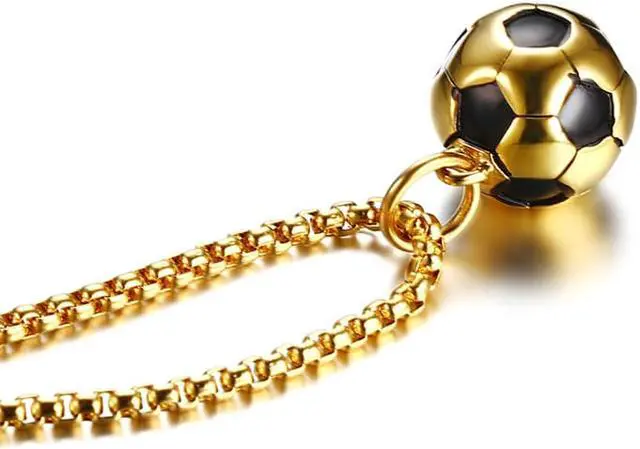 Alt view image 4 of 7 - Men Women Stainless Steel Round Football Soccer Necklace Gold Black