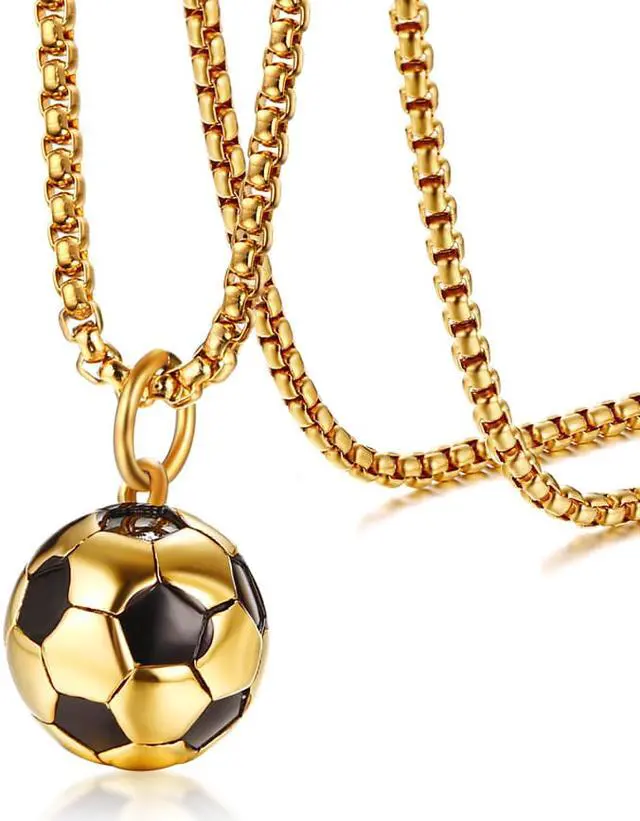 Main image of Men Women Stainless Steel Round Football Soccer Necklace Gold Black