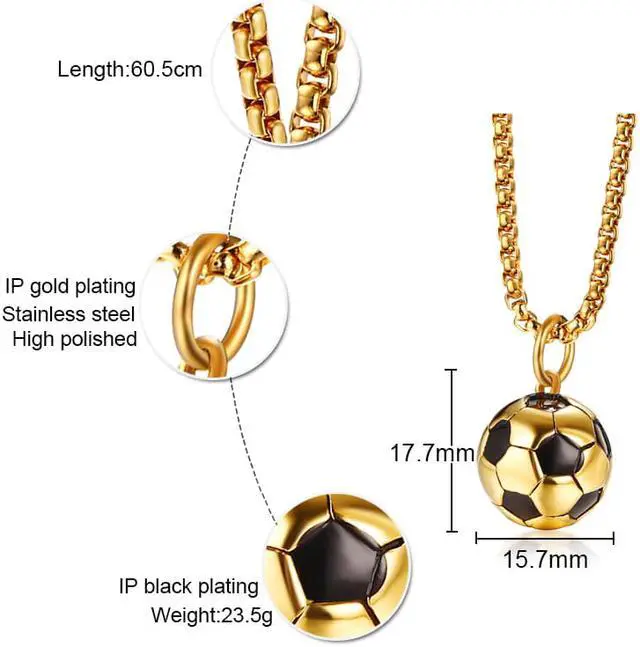 Alt view image 2 of 7 - Men Women Stainless Steel Round Football Soccer Necklace Gold Black