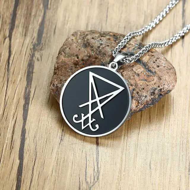 Alt view image 7 of 7 - Men Women Medal Pendant Stainless Steel Goth Witch Seal of Lucifer Church of Satan Necklace