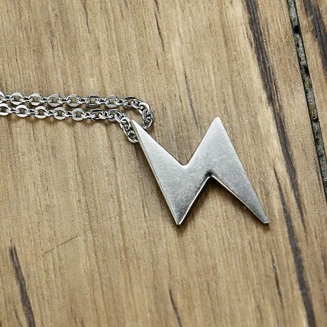 Alt view image 7 of 7 - Gray Geometric Pendant Men Women Stainless Steel Zig Zag Lightning Symbol Necklace