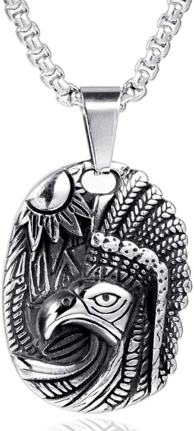 Main image of Stainless Steel Hip Hop Punk America Native Indian Necklace Personalized Men Tribe Dog Tag Sun Eagle Pendant