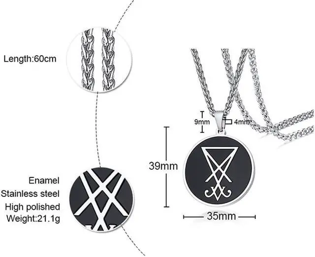 Alt view image 2 of 7 - Men Women Medal Pendant Stainless Steel Goth Witch Seal of Lucifer Church of Satan Necklace