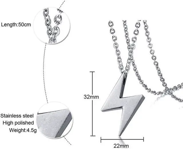Alt view image 2 of 7 - Gray Geometric Pendant Men Women Stainless Steel Zig Zag Lightning Symbol Necklace