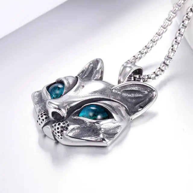 Alt view image 4 of 6 - Wisdom Fox Head Pendant with Blue Eye Animal Jewelry Unisex Themed Gift Necklace