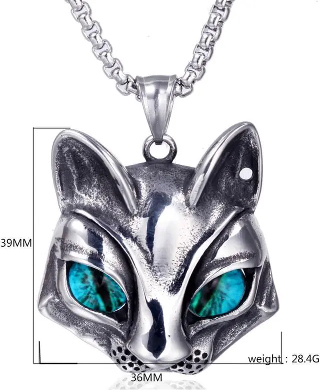 Alt view image 2 of 6 - Wisdom Fox Head Pendant with Blue Eye Animal Jewelry Unisex Themed Gift Necklace