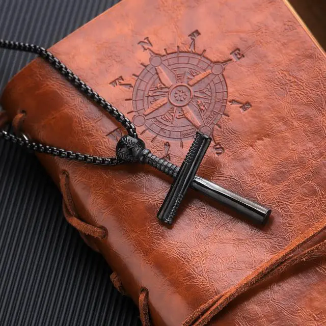 Alt view image 3 of 3 - Men Stainless Steel Baseball Bat Cross Necklace Big Large Crucifix Jewelry
