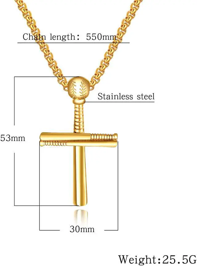 Alt view image 2 of 6 - Men Gold Plated Stainless Steel Baseball Bat Cross Necklace Big Large Crucifix Jewelry