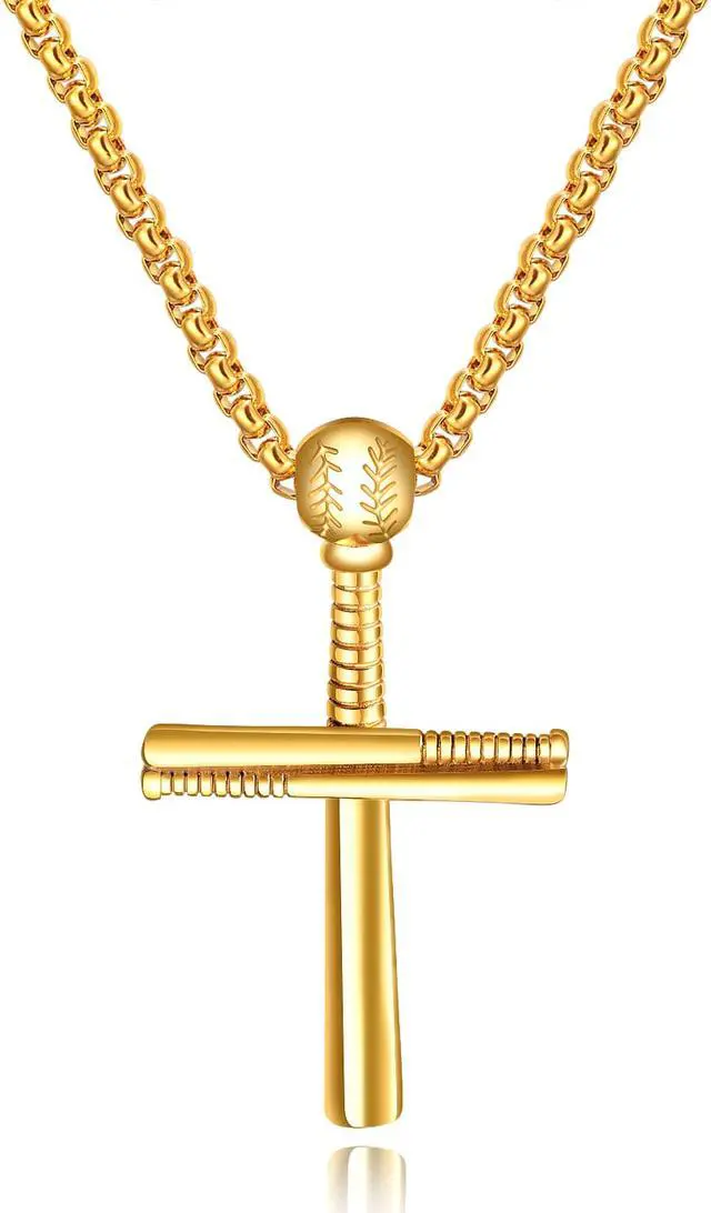 Alt view image 3 of 6 - Men Gold Plated Stainless Steel Baseball Bat Cross Necklace Big Large Crucifix Jewelry