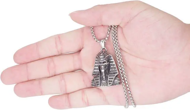 Alt view image 4 of 5 - Men Stainless Steel Egyptian Pharaoh Sphinx Necklace Skull Jewelry