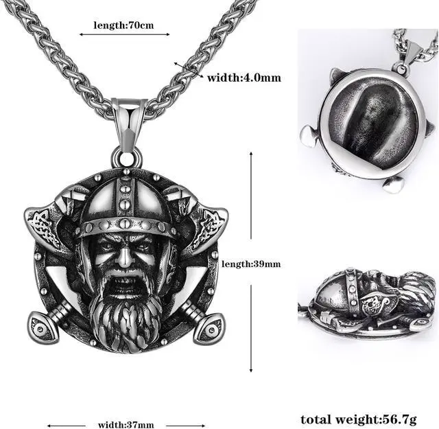 Alt view image 3 of 5 - Men Norse Viking Warrior Axe Necklace Stainless Steel Talisman Jewelry