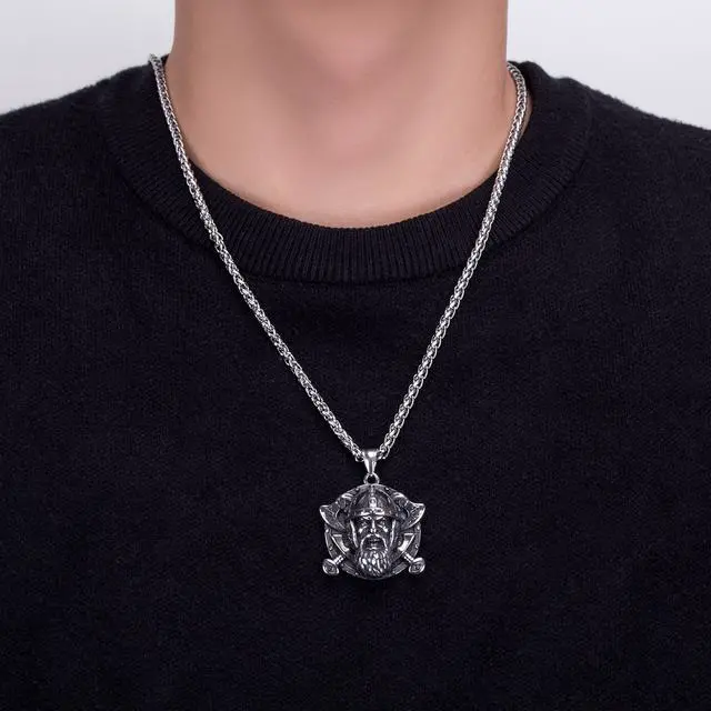 Alt view image 5 of 5 - Men Norse Viking Warrior Axe Necklace Stainless Steel Talisman Jewelry