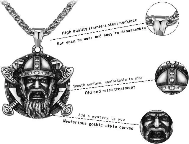 Alt view image 2 of 5 - Men Norse Viking Warrior Axe Necklace Stainless Steel Talisman Jewelry
