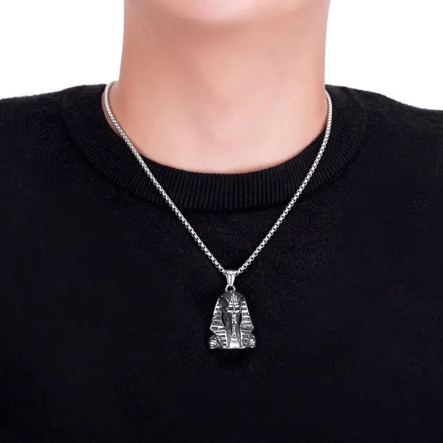 Alt view image 5 of 5 - Men Stainless Steel Egyptian Pharaoh Sphinx Necklace Skull Jewelry