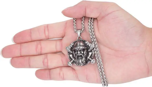Alt view image 4 of 5 - Men Norse Viking Warrior Axe Necklace Stainless Steel Talisman Jewelry